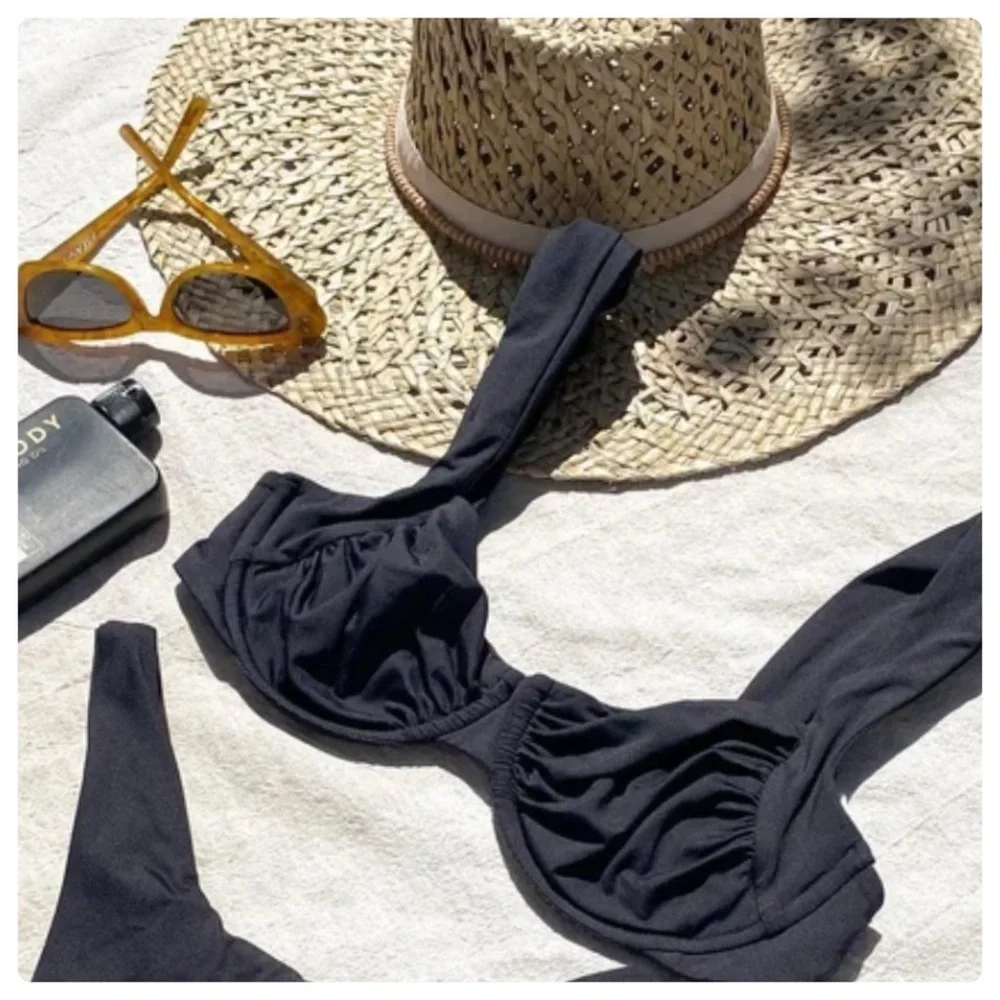 l*space Black Ruched Underwire Bikini Top